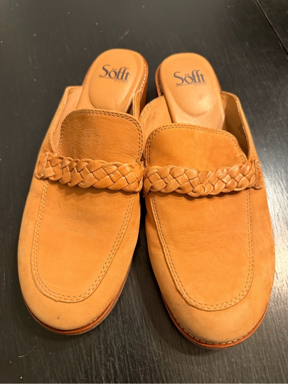 Söfft Women's Braided Leather Slip-On Mules in Tan